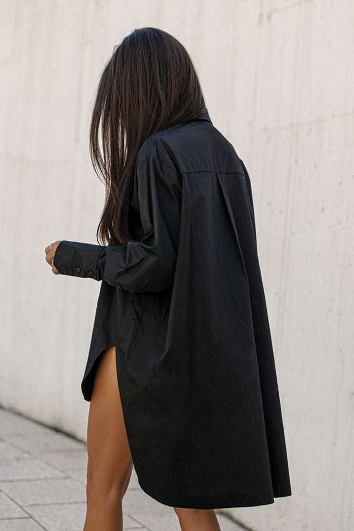 Solid Irregular Slit Hem Blouse Khaki · M