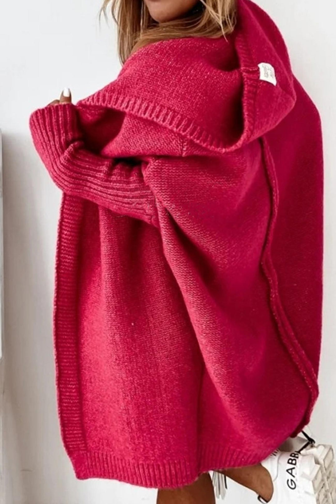 Solid Open Front Hoodie Cardigan Apple Green · L