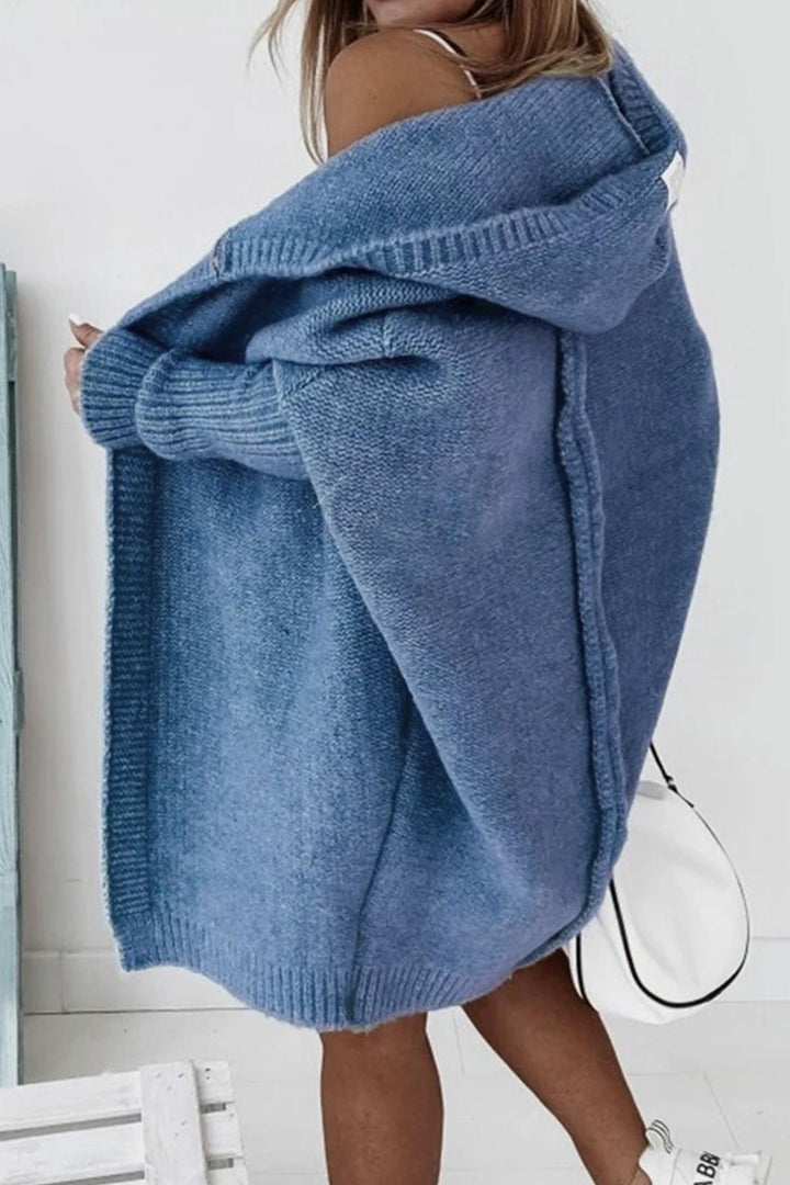 Solid Open Front Hoodie Cardigan Grey · M