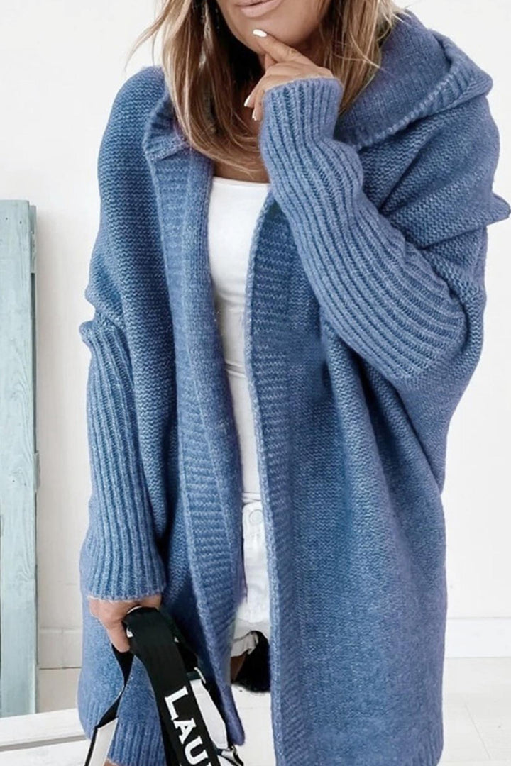 Solid Open Front Hoodie Cardigan Grey · L