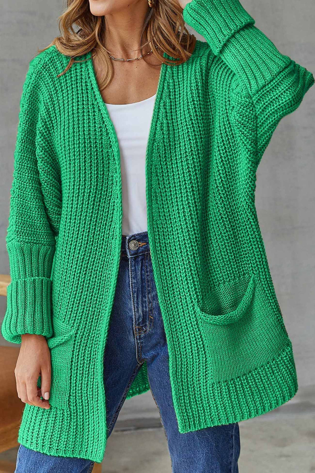 Solid Open Front Long Cardigan Camel · L