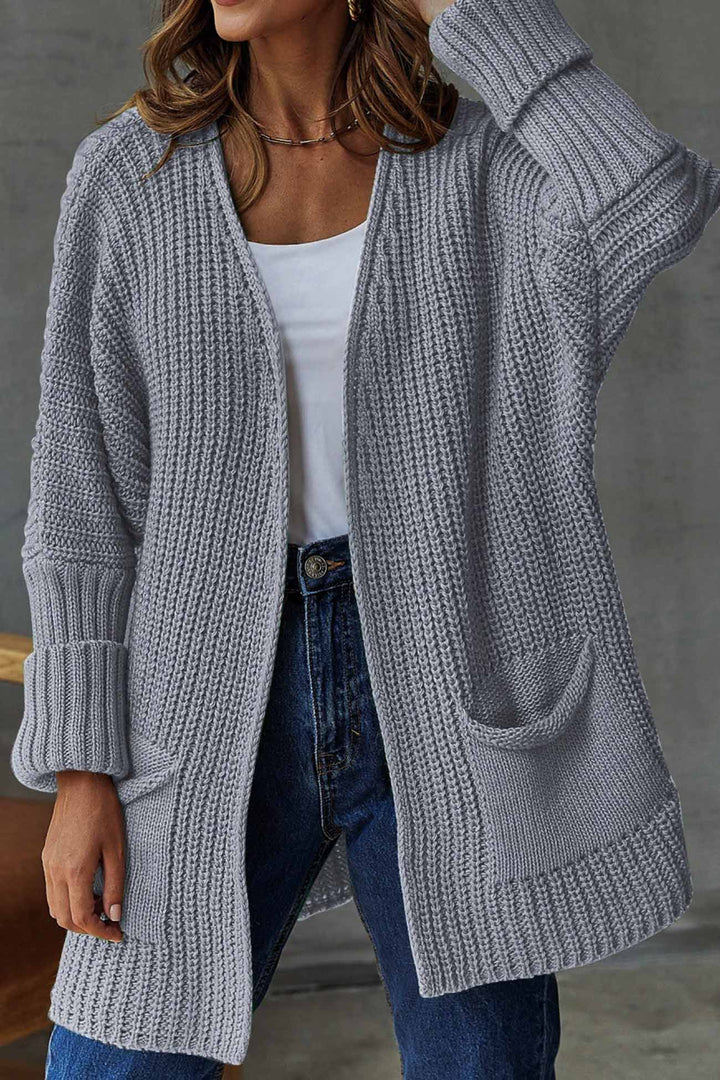 Solid Open Front Long Cardigan Green · XL