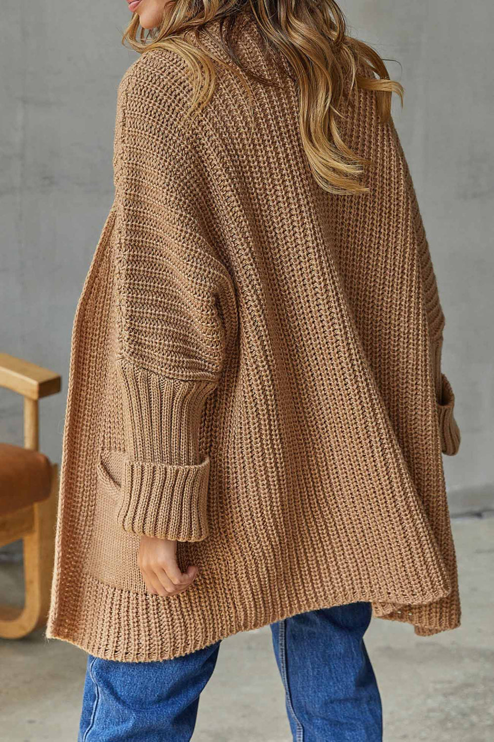 Solid Open Front Long Cardigan Camel · M