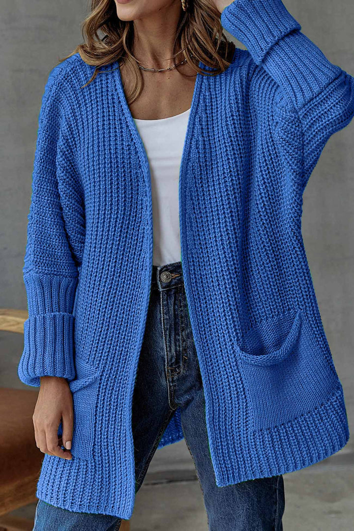 Solid Open Front Long Cardigan Green · M