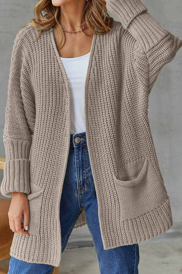 Solid Open Front Long Cardigan Blue · S
