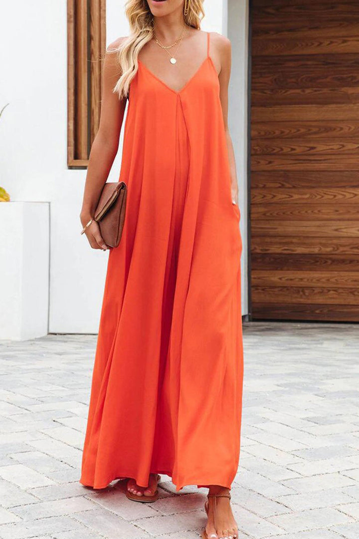 Solid Pocketed Wide Leg Cami Jumpsuits Orange · XL