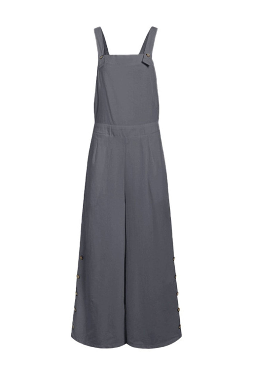 Solid Pocketed Single-breasted Slit Overalls White · L