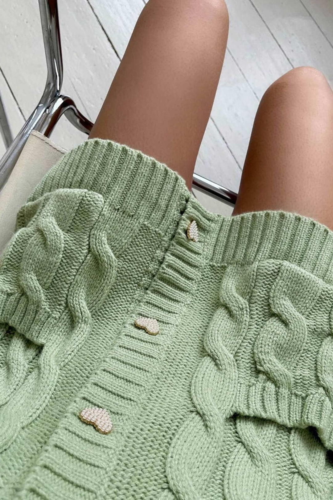 Solid Single-breasted Cable Knit Cardigan Pink · XL