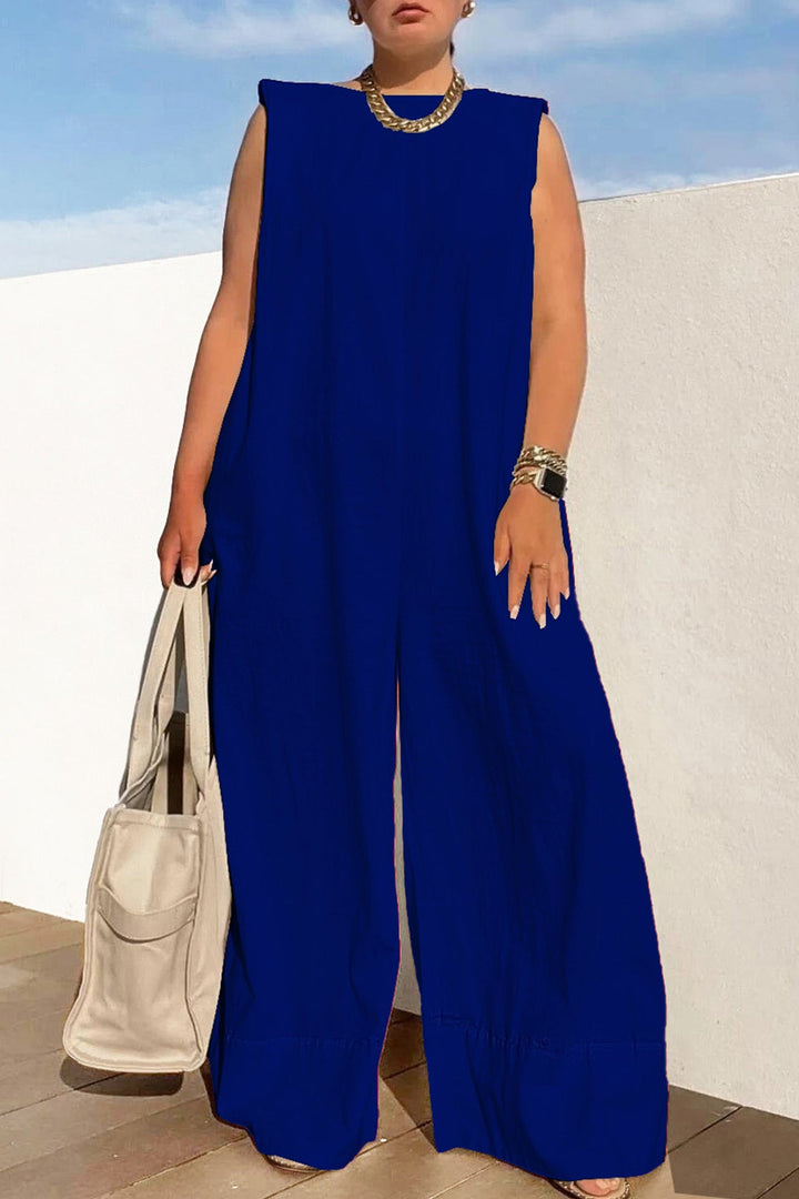 Solid Sleeveless Wide Leg Jumpsuits Blue · XL