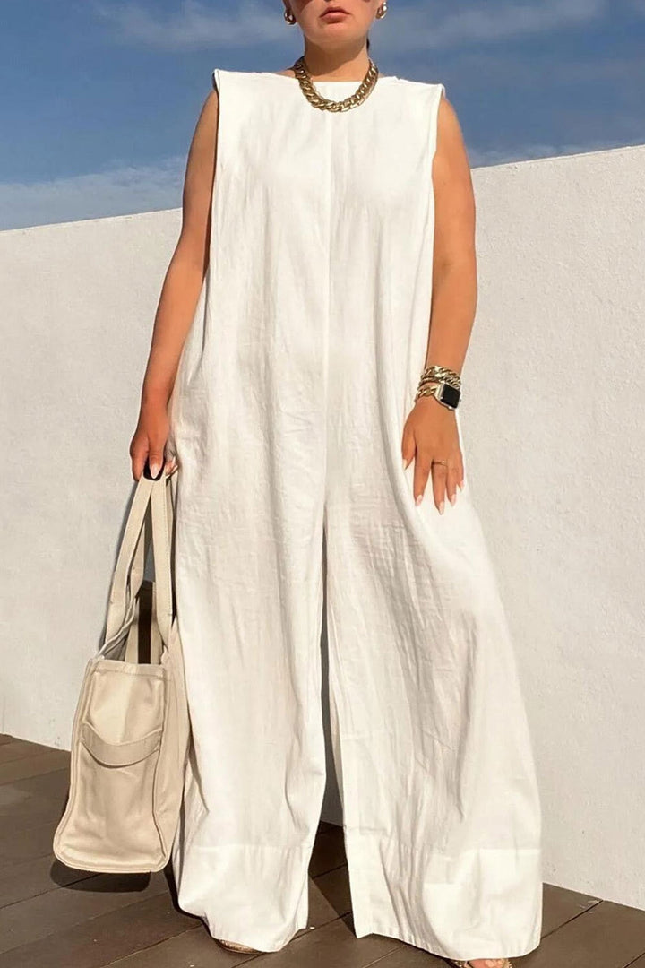 Solid Sleeveless Wide Leg Jumpsuits White · XL
