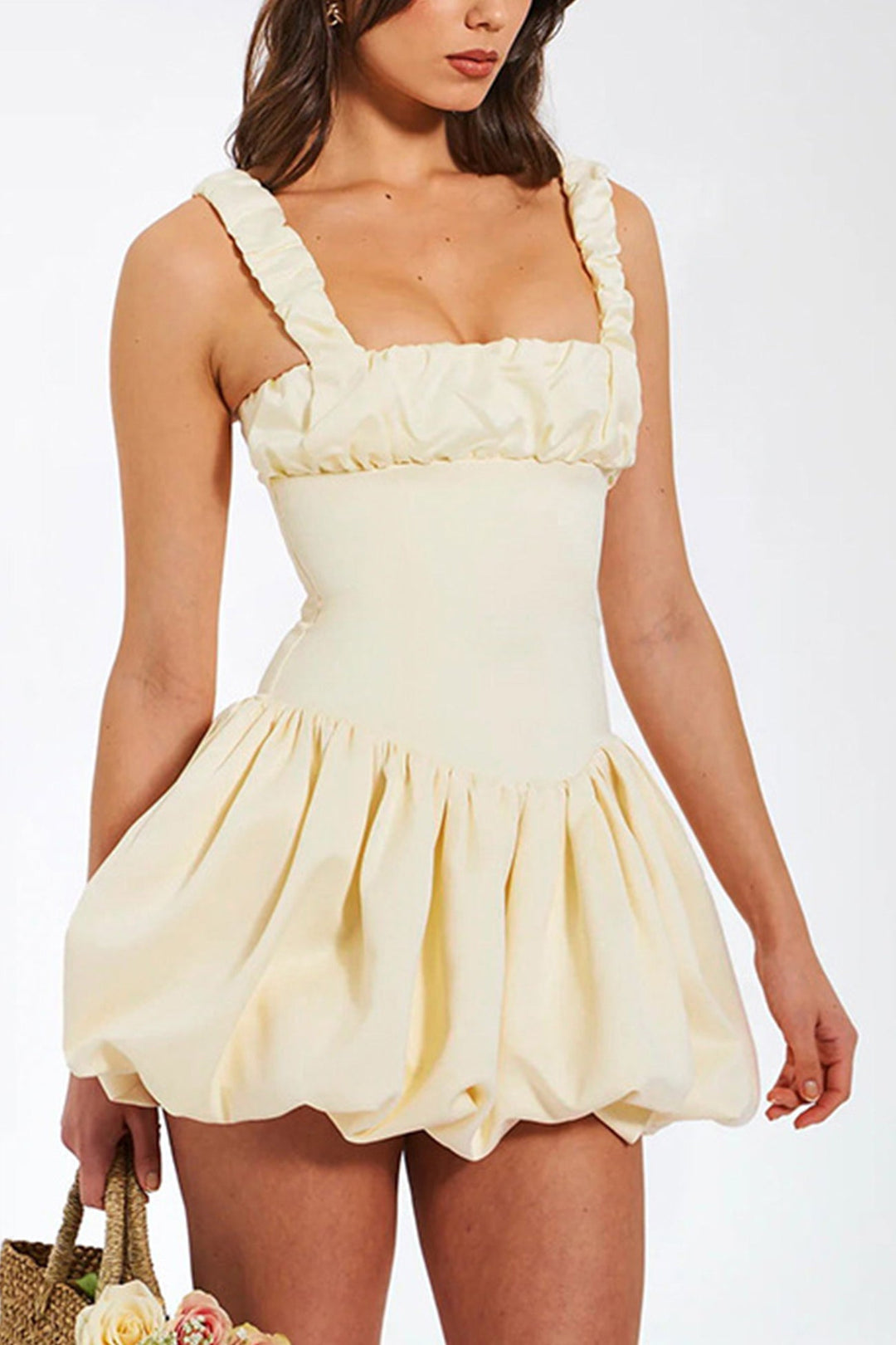Solid Square Neck Corset Tutu Mini Dress Black · L