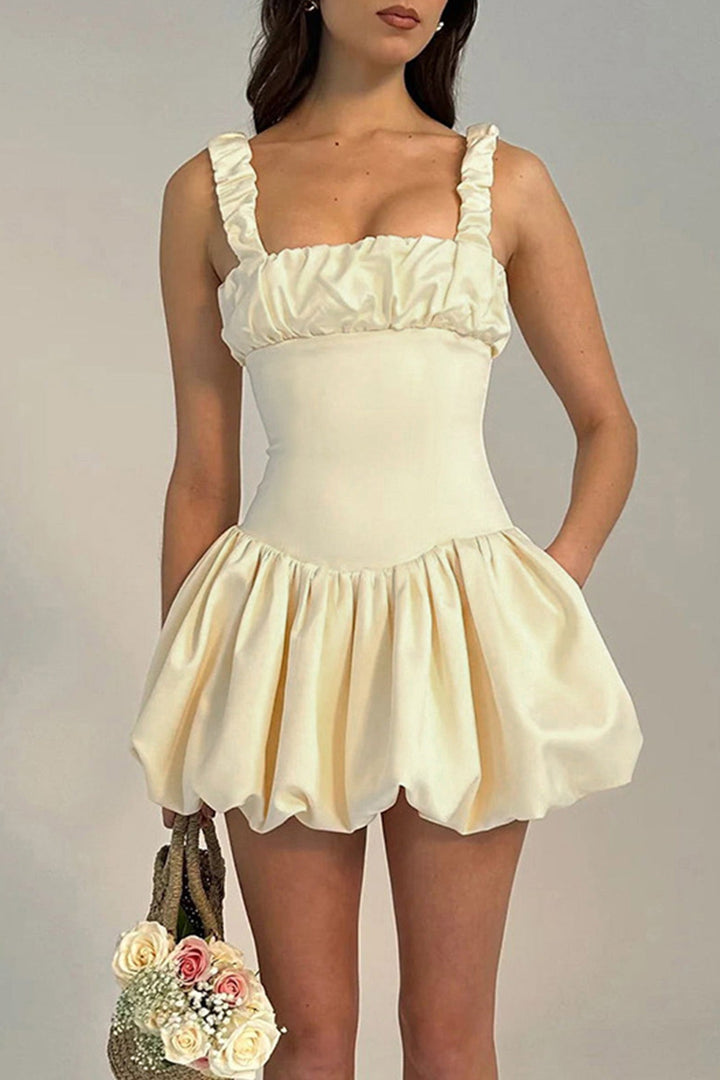 Solid Square Neck Corset Tutu Mini Dress Yellow · S