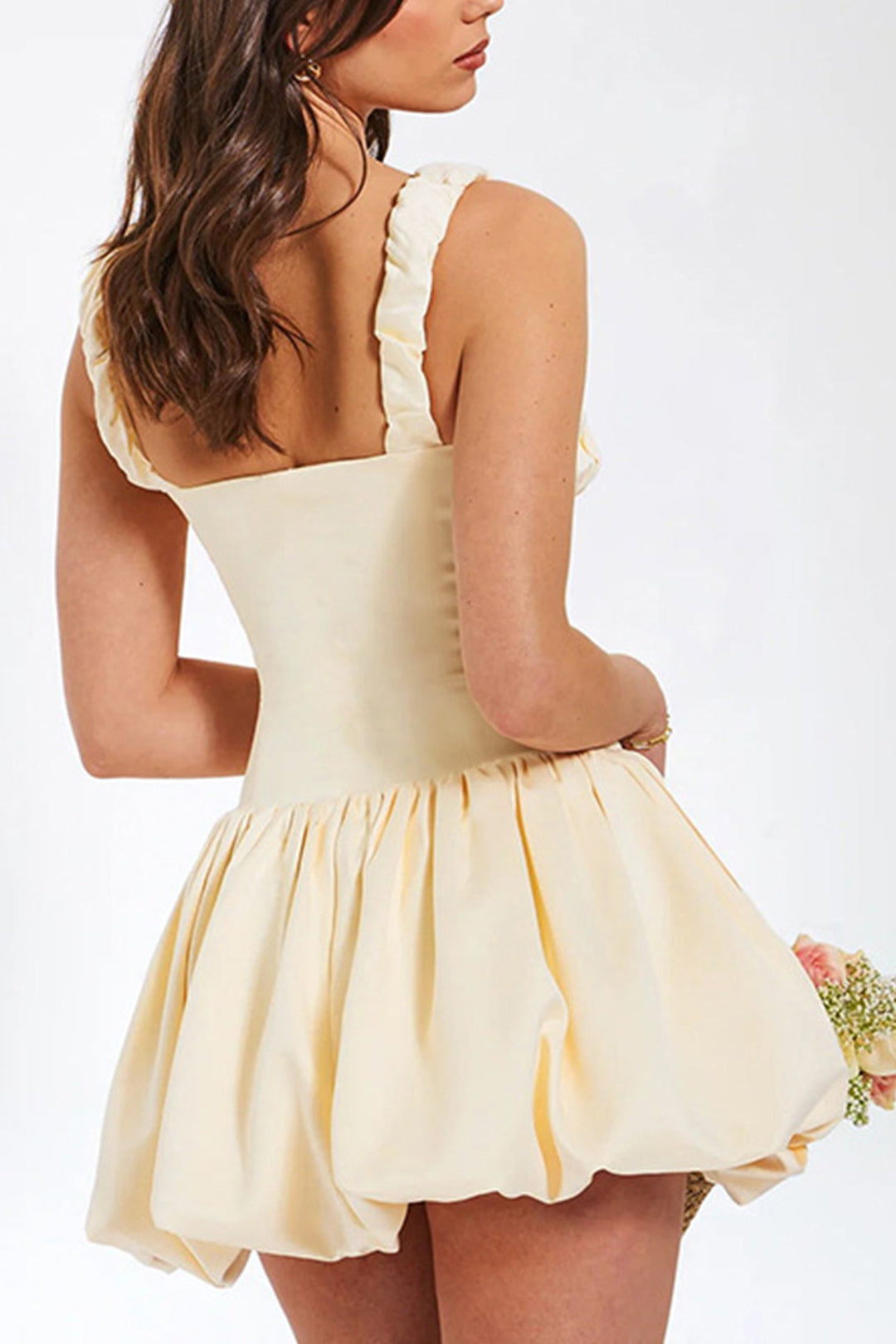 Solid Square Neck Corset Tutu Mini Dress Yellow · M