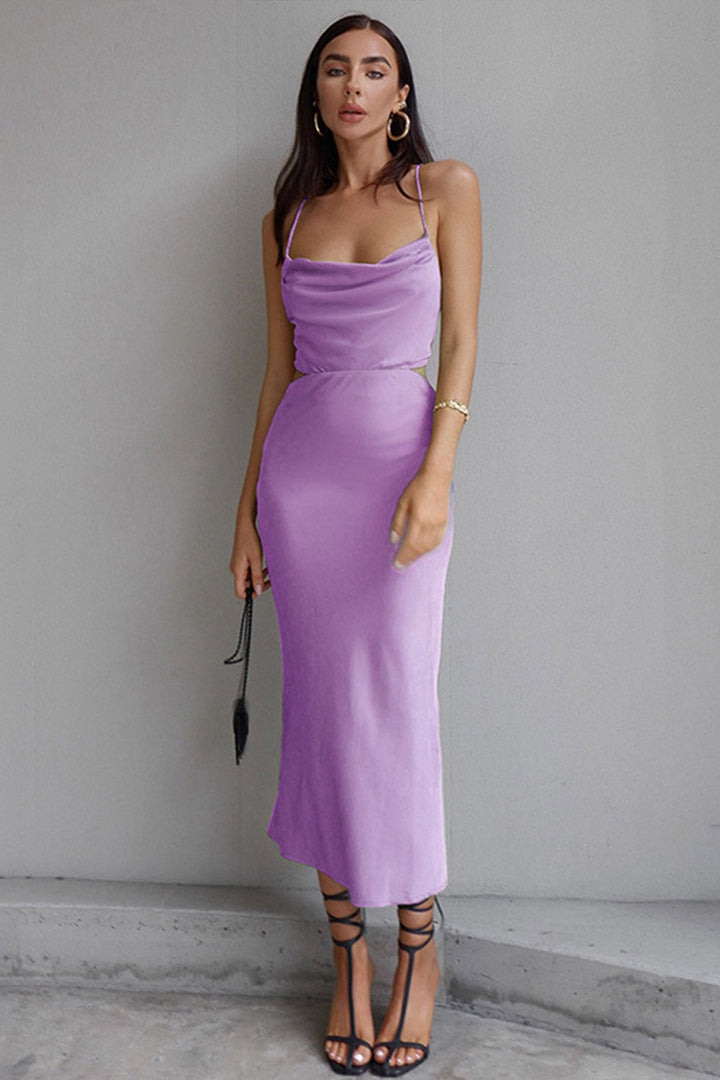Solid Tie Backless Cami Dress Purple · M