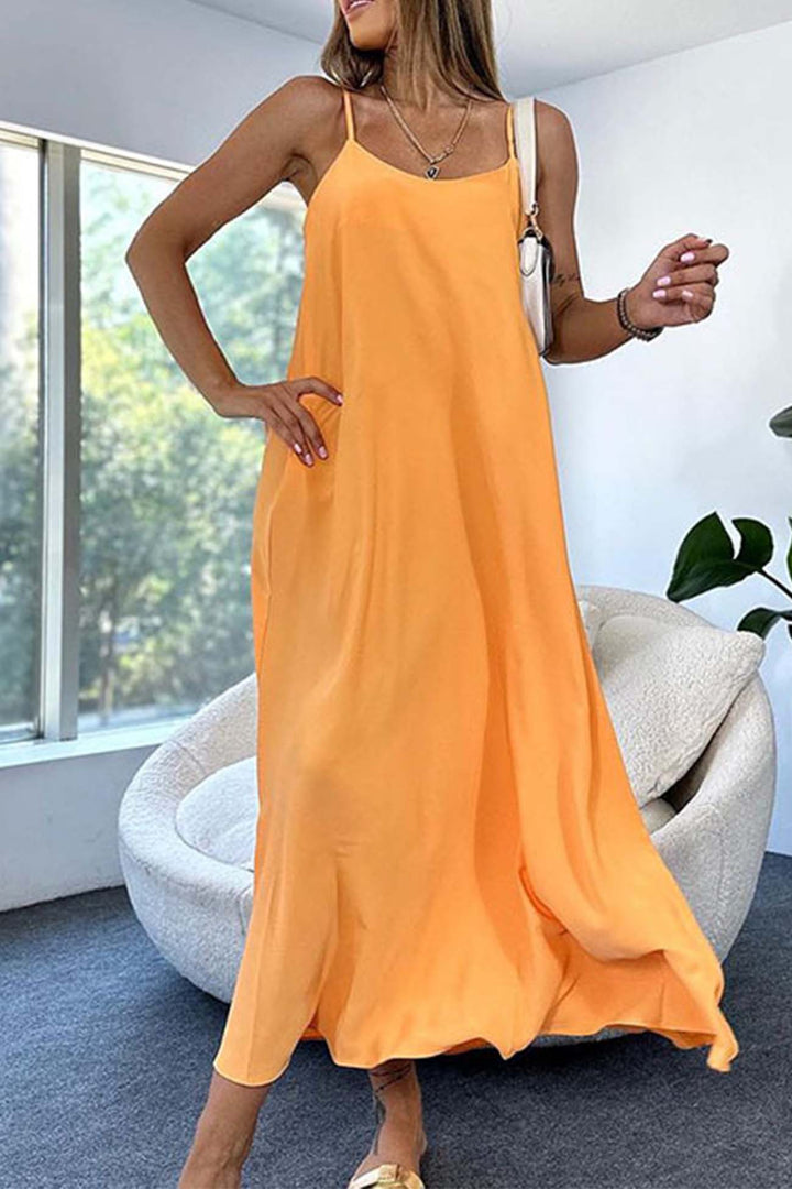 Solid Color A-Line Sleeveless Midi Dress Rose · XL