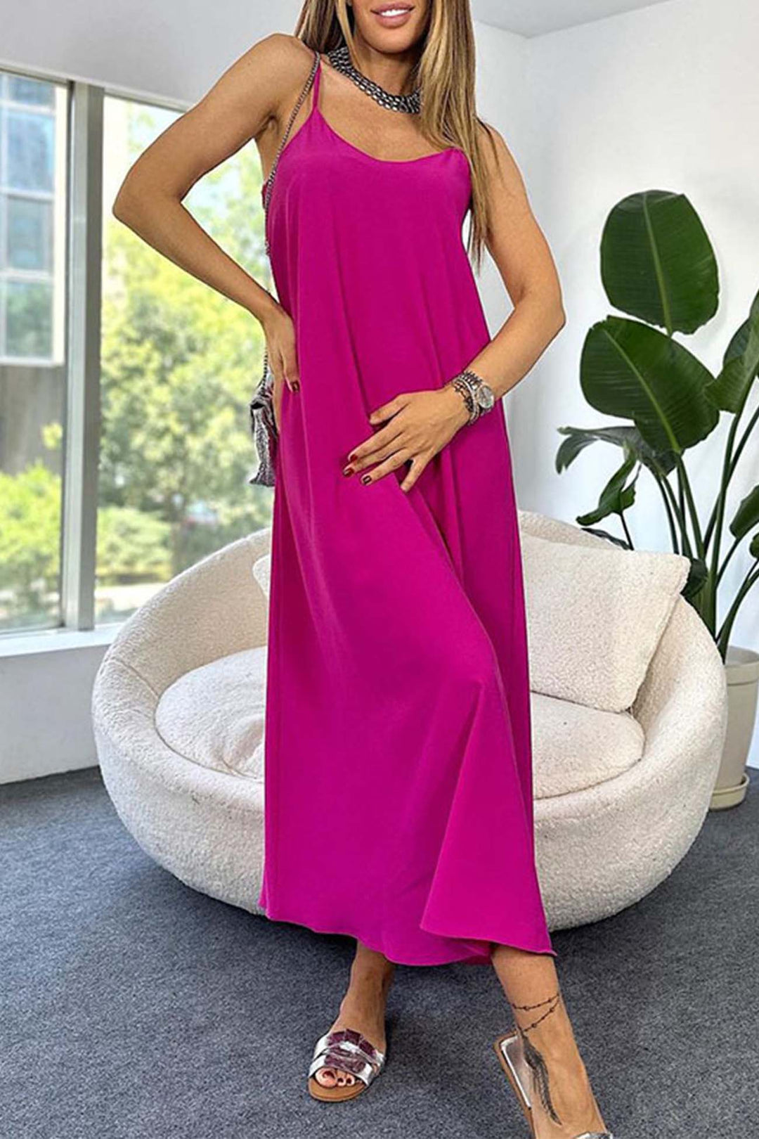 Solid Color A-Line Sleeveless Midi Dress Green · XL