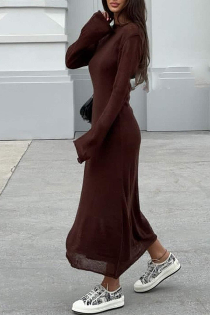 Solid Color Knitted Semi-Sheer Maxi Dress Set White · L
