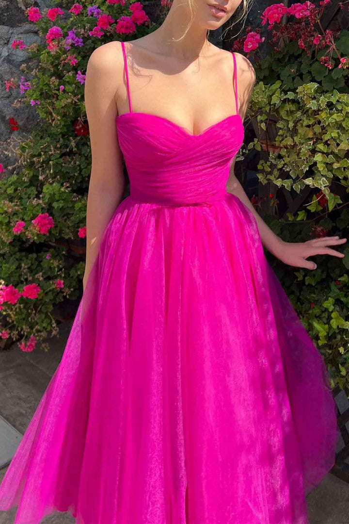 Solid Color Mesh Strappy A-line Dress Rose · S