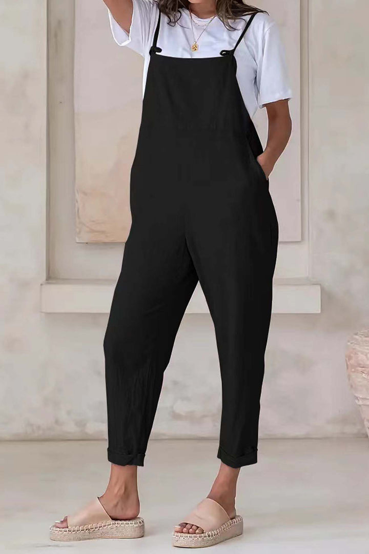 Solid Color Pocket Strappy Jumpsuits Pink · L