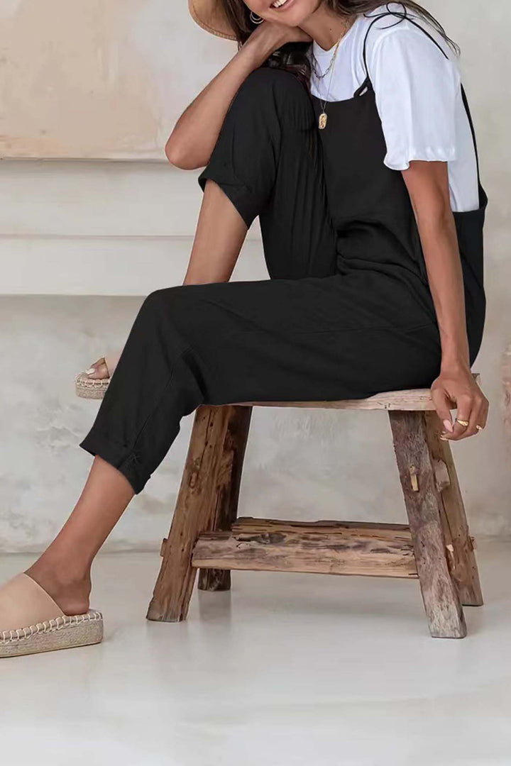 Solid Color Pocket Strappy Jumpsuits Pink · XL