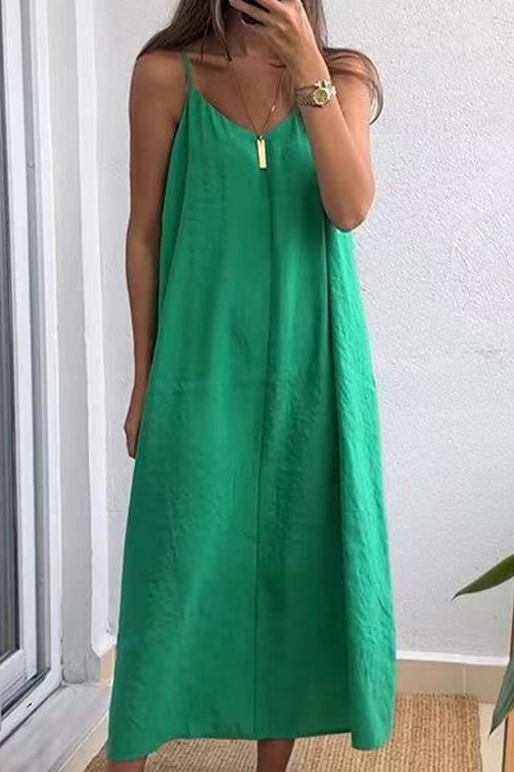 Solid Color Spaghetti Straps Loose Midi Dress Rose · XL