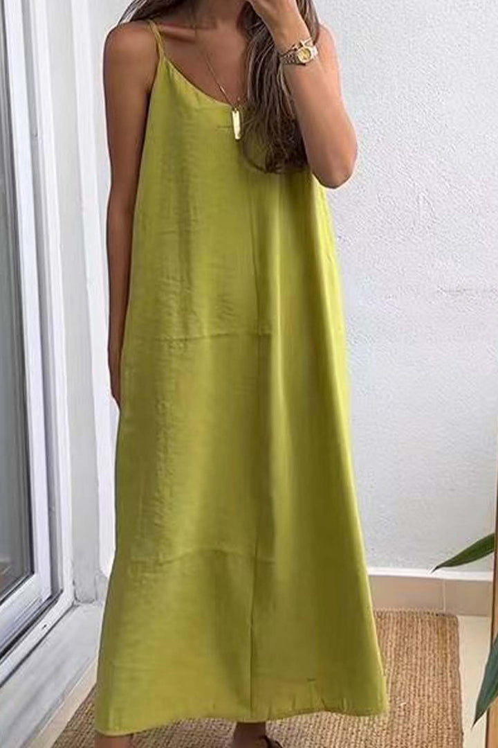 Solid Color Spaghetti Straps Loose Midi Dress Rose · L