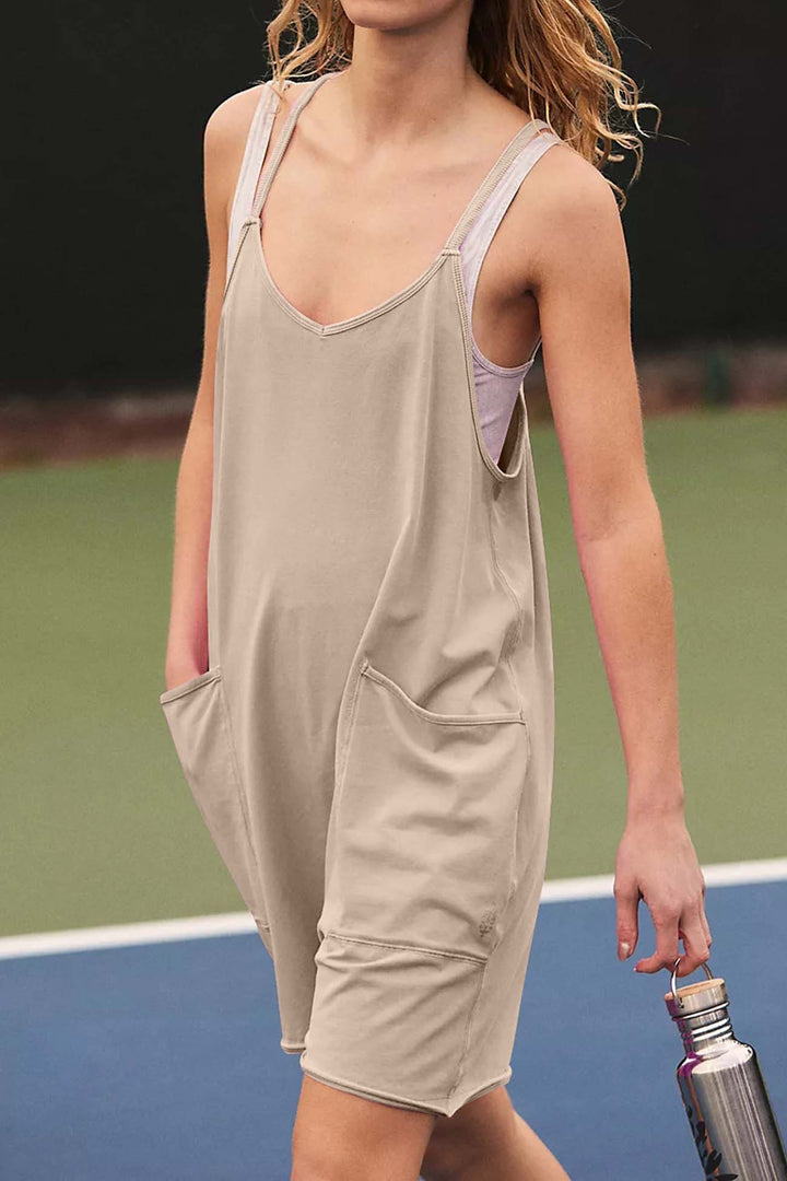 Solid Color V Neck Pocket Cami Rompers Mint Green · 2XL