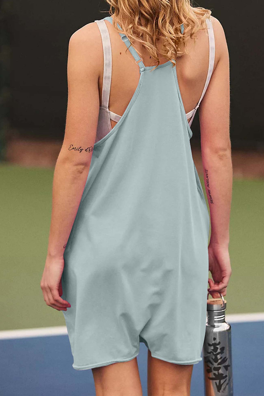 Solid Color V Neck Pocket Cami Rompers Army Green · S