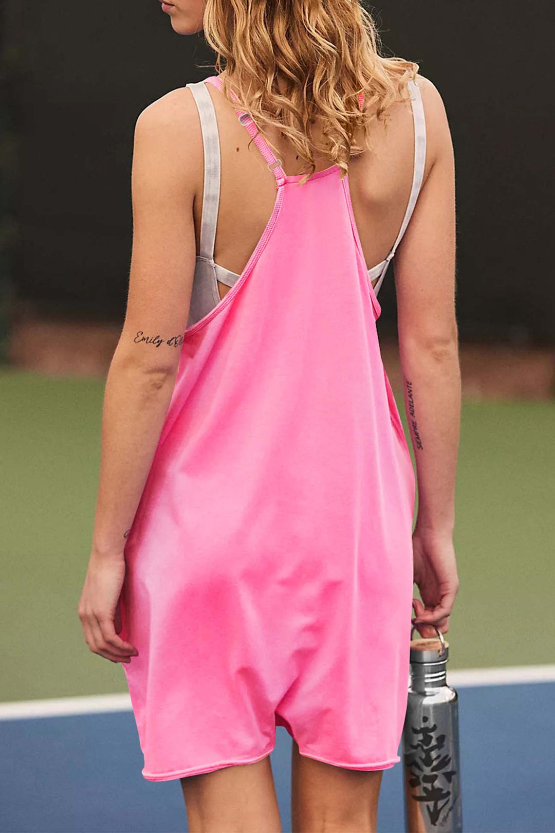 Solid Color V Neck Pocket Cami Rompers Black · XL