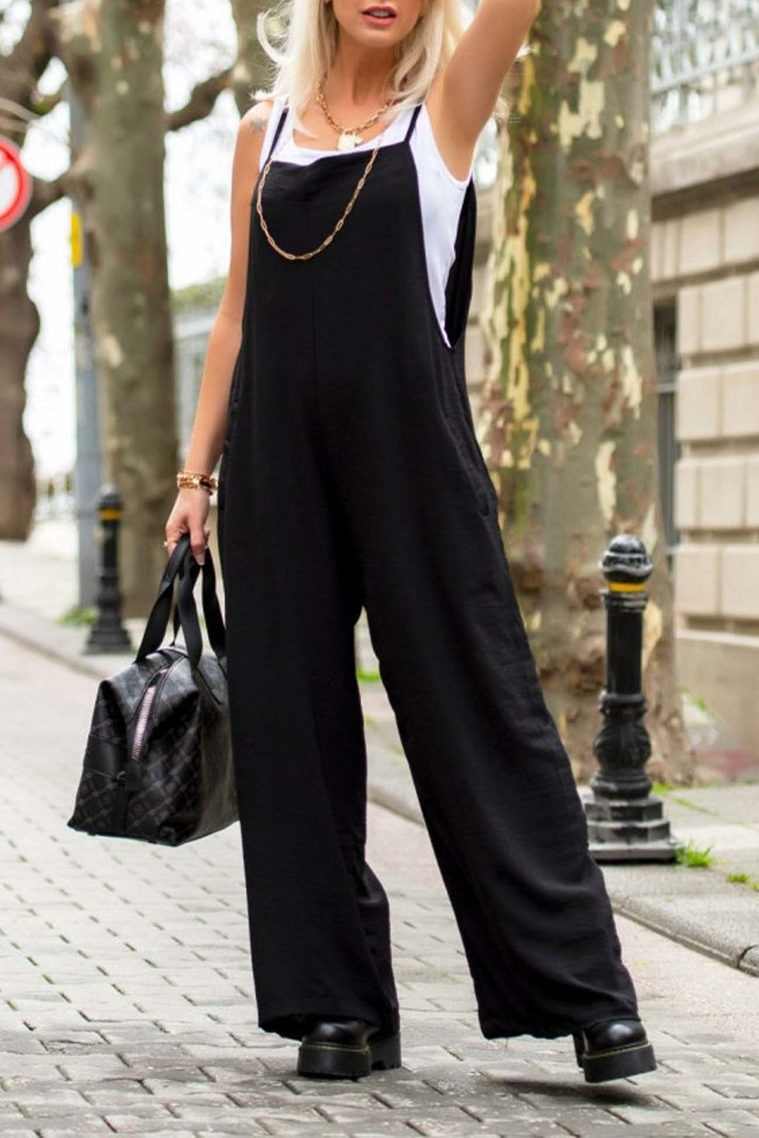 Solid Color Wide Leg Cami Jumpsuits Light Green · L