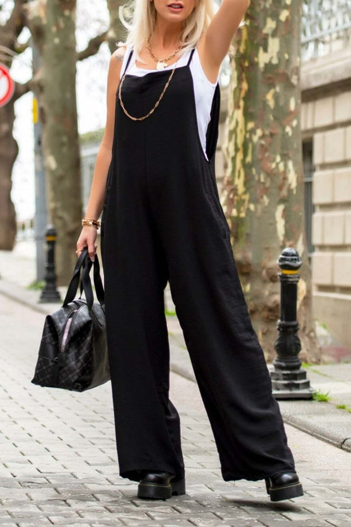 Solid Color Wide Leg Cami Jumpsuits Light Green · L