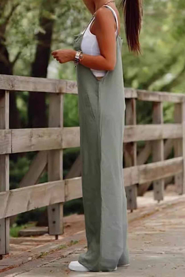 Solid Color Wide Leg Cami Jumpsuits Light Green · M