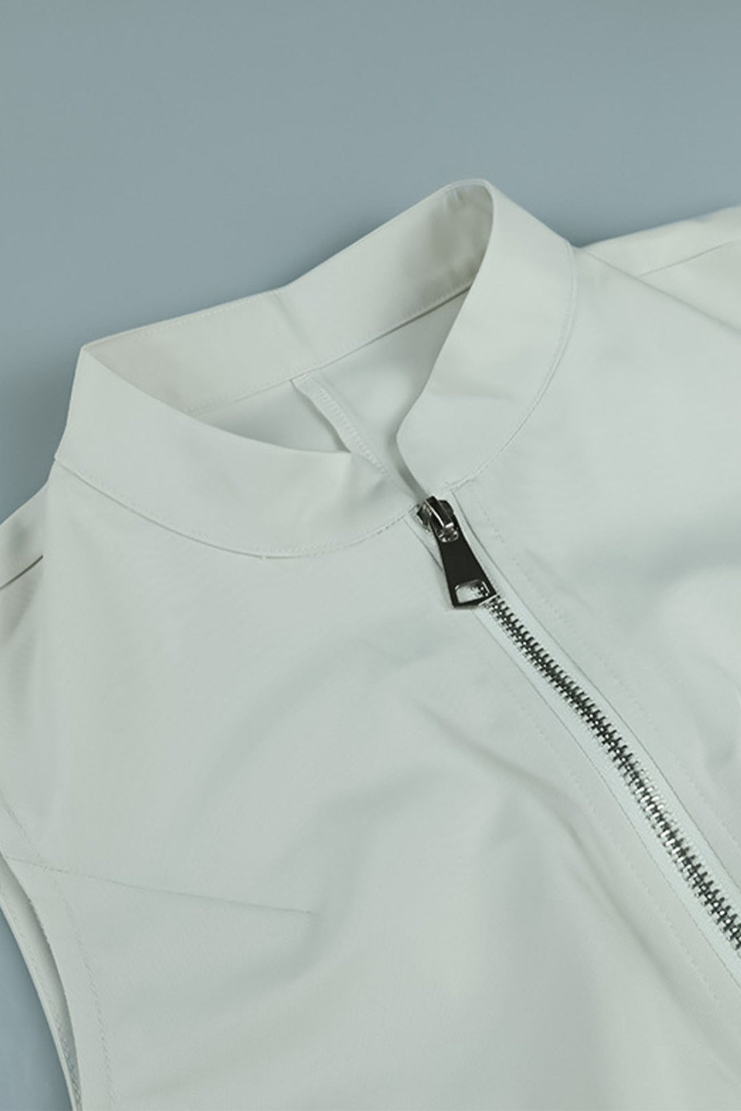 Solid Color Zipper Sleeveless Maxi Dress Beige · L