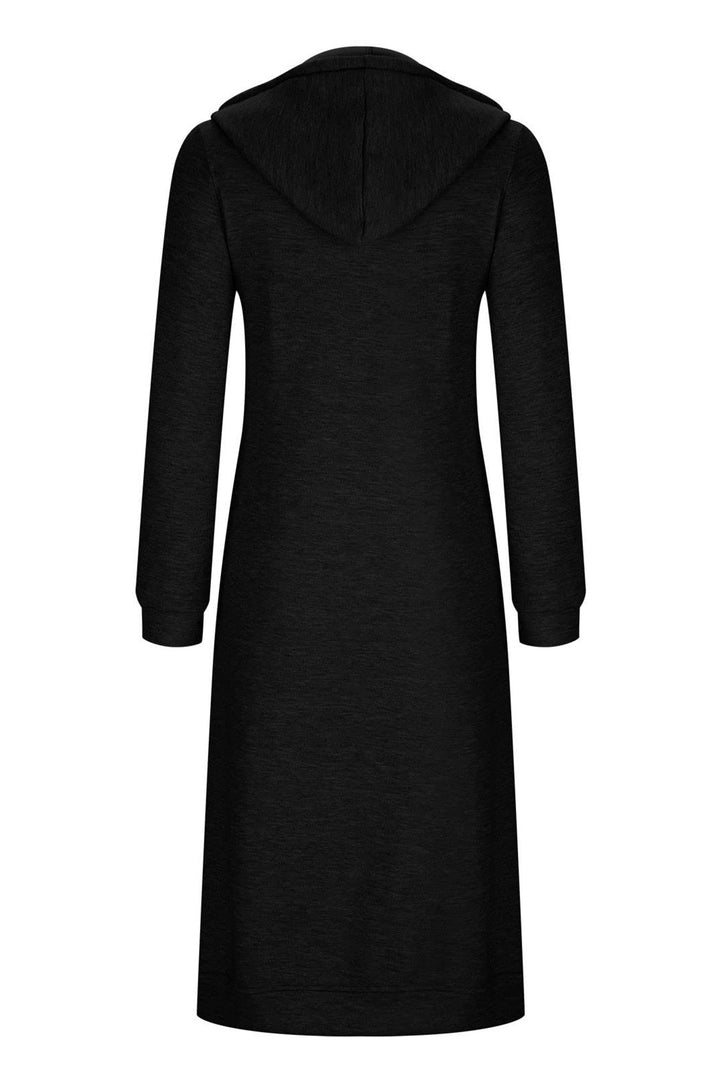Solid Zip Up Drawstring Hooded Long Cardigan Black · S