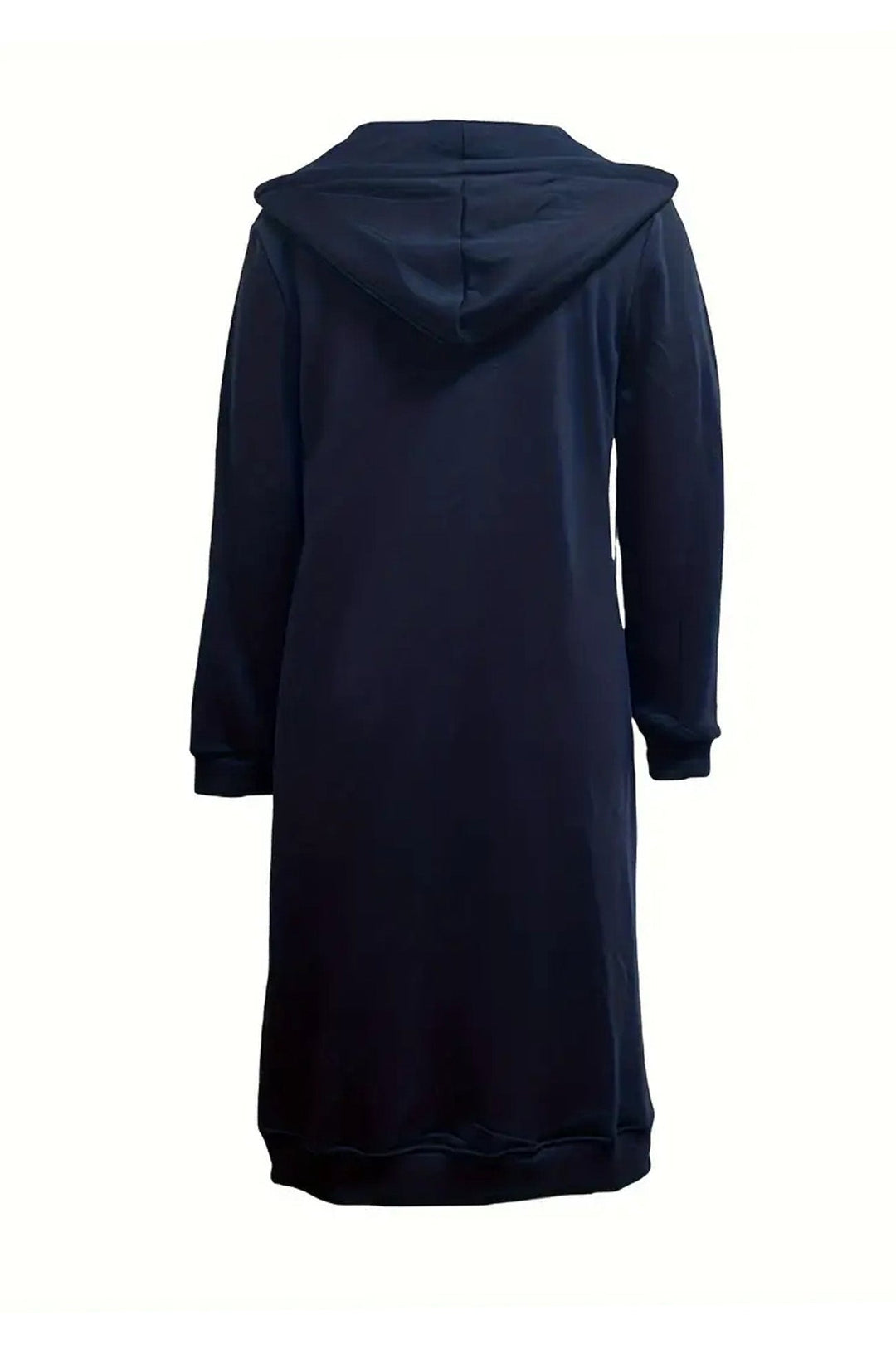 Solid Zip Up Drawstring Hooded Long Cardigan Black · XL