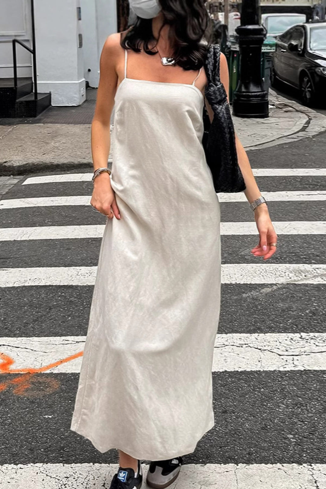 Spaghetti Straps A-line Cotton Linen Dress