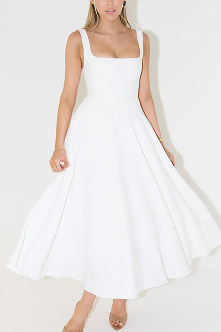 Square Neck Corset Swing Dress White · XL