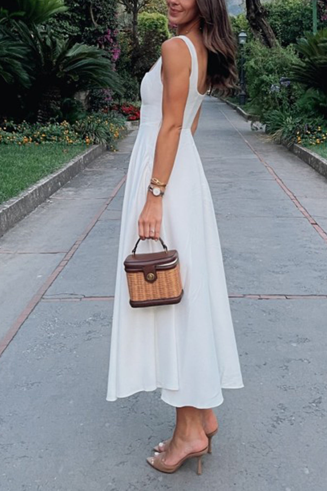 Square Neck Corset Swing Dress Black · M