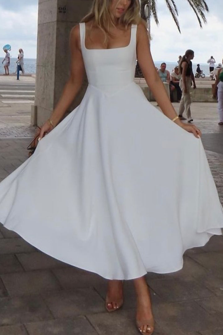 Square Neck Corset Swing Dress White · L