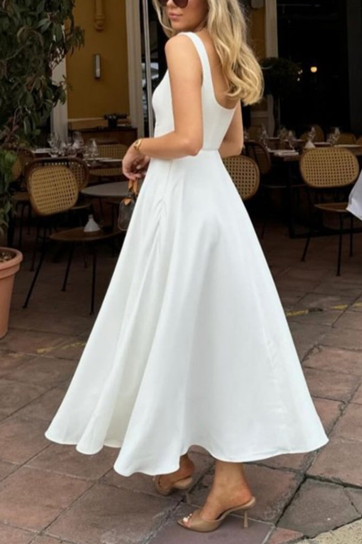 Square Neck Corset Swing Dress White · S