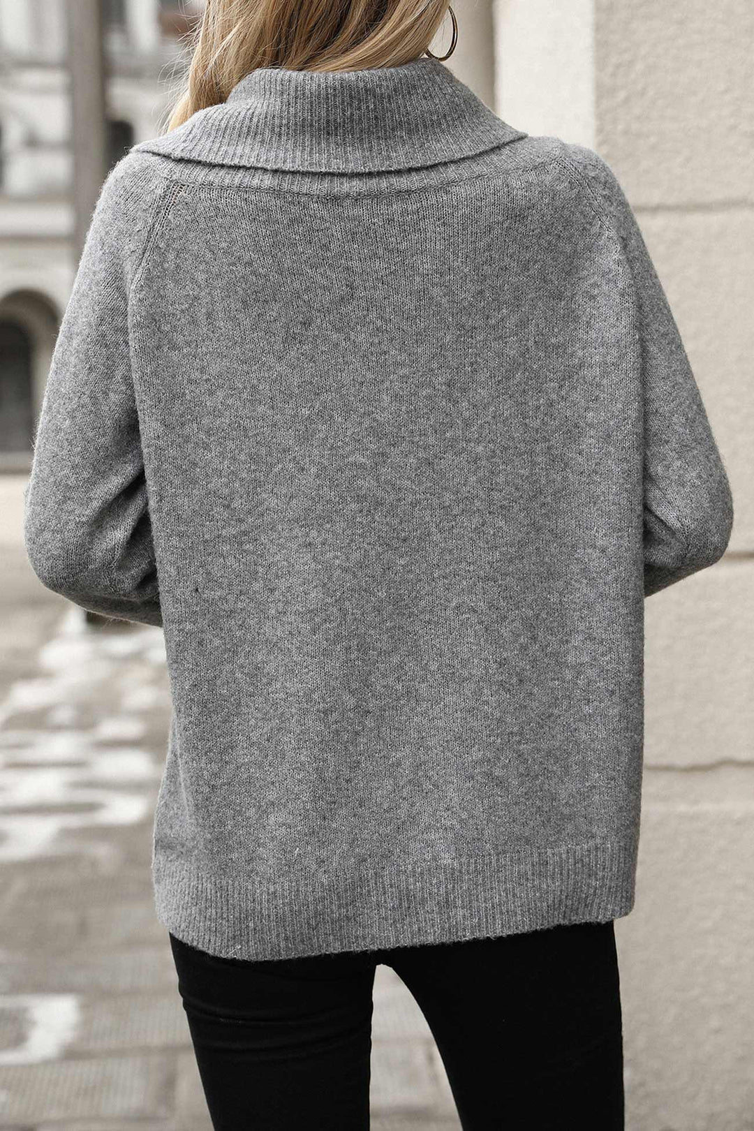 Stacked Collar Solid Pullover Sweater Grey · XL