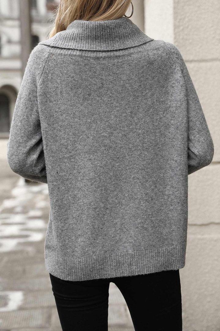 Stacked Collar Solid Pullover Sweater Grey · XL