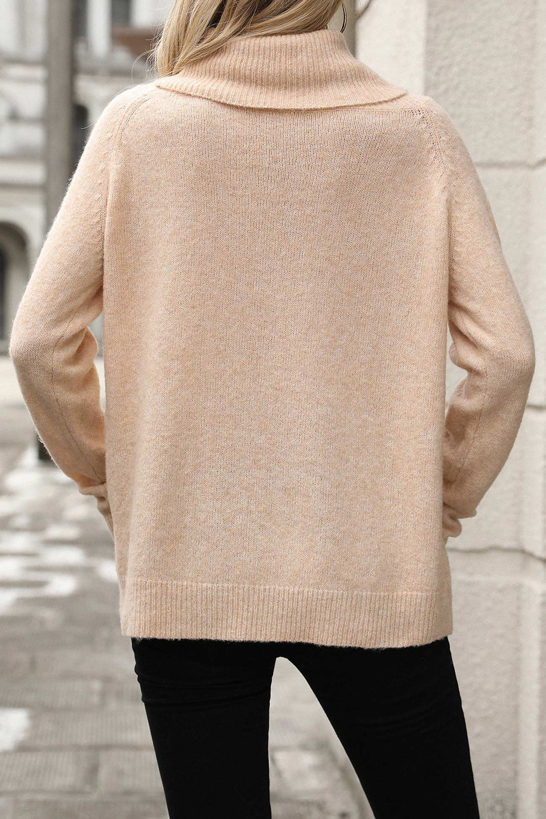 Stacked Collar Solid Pullover Sweater Pink · S
