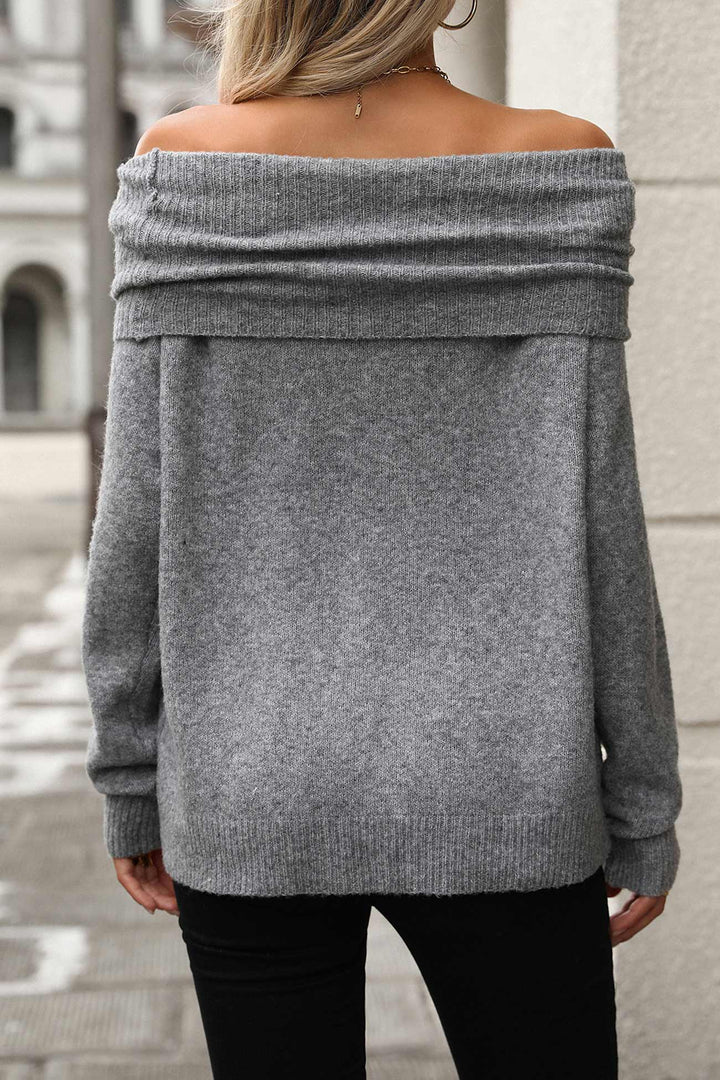 Stacked Collar Solid Pullover Sweater Grey · L