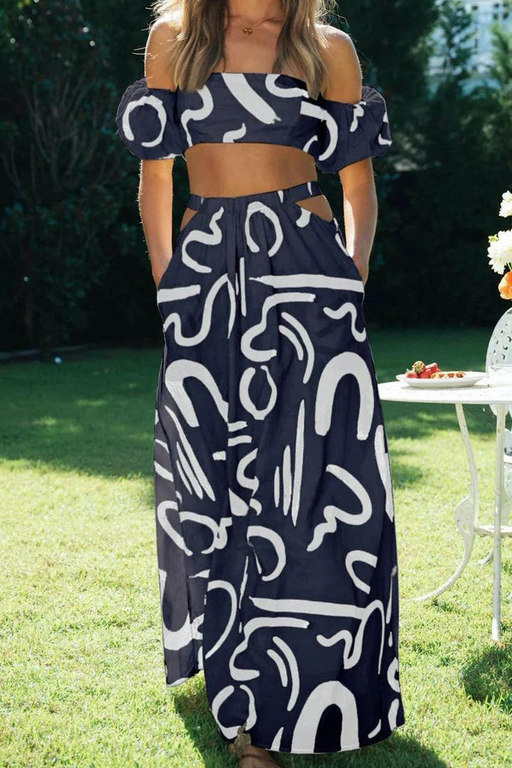 Strapless Puff Sleeve Crop Tops & Skirts Black · XL