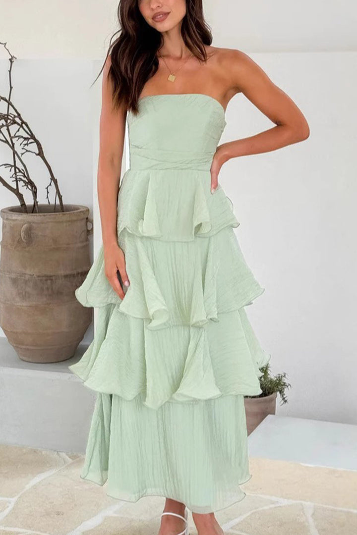 Strapless Sweet Chiffon Tiered Dress Green · XL