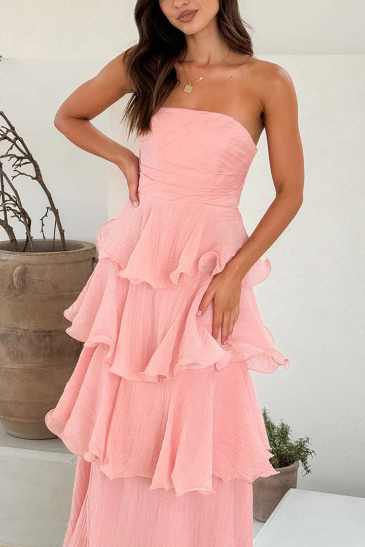 Strapless Sweet Chiffon Tiered Dress