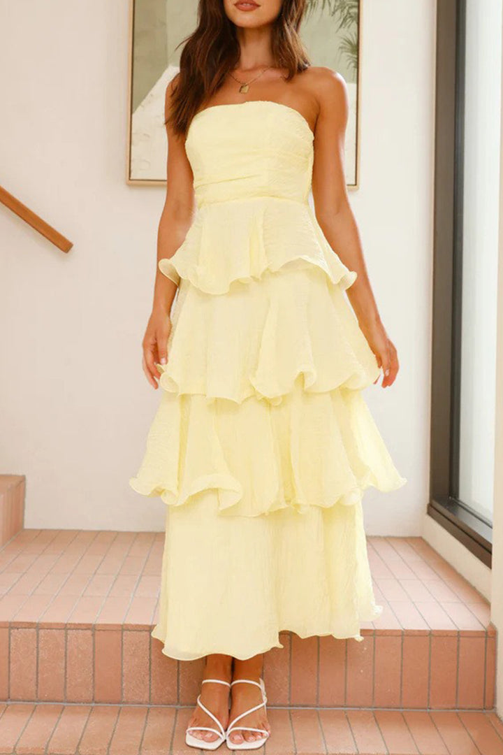 Strapless Sweet Chiffon Tiered Dress Green · M