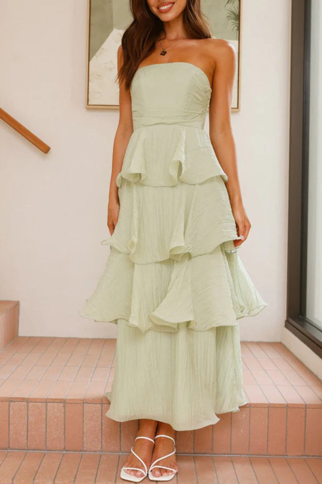 Strapless Sweet Chiffon Tiered Dress Purple · L