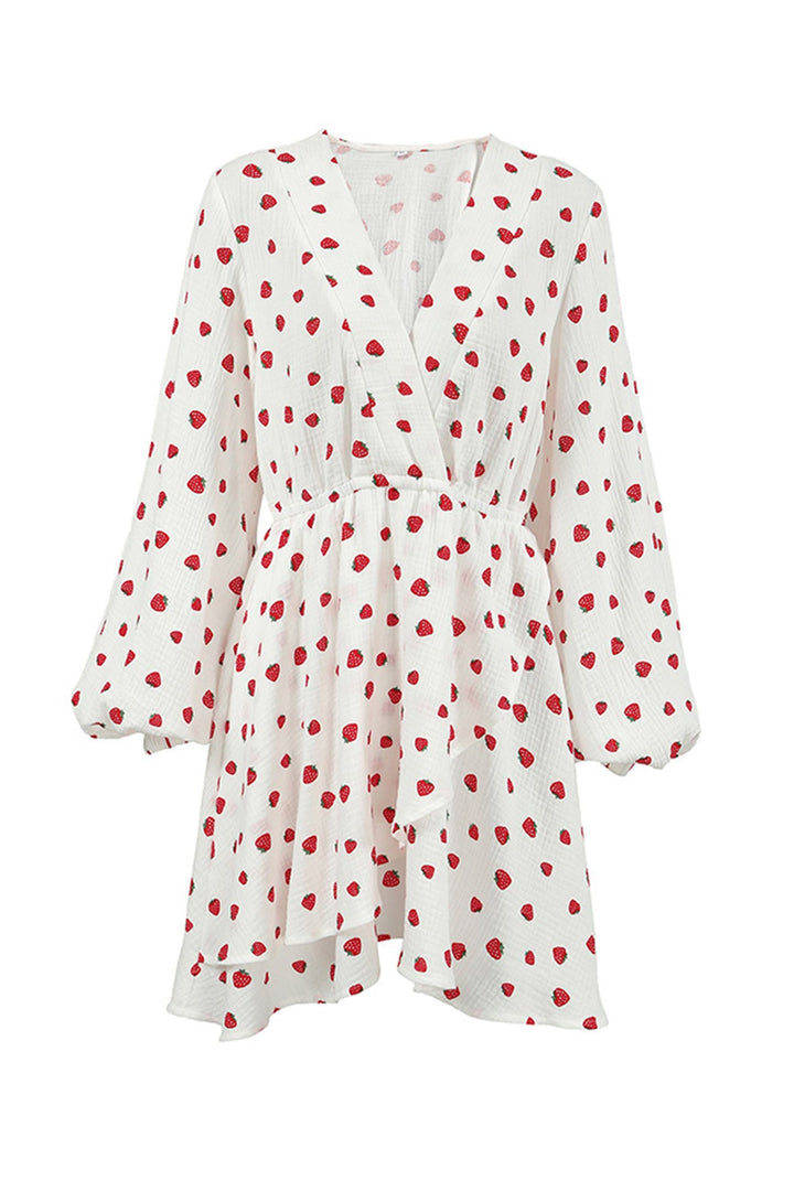 Strawberry Print Puff Sleeve Cotton Dress Strawberry · L
